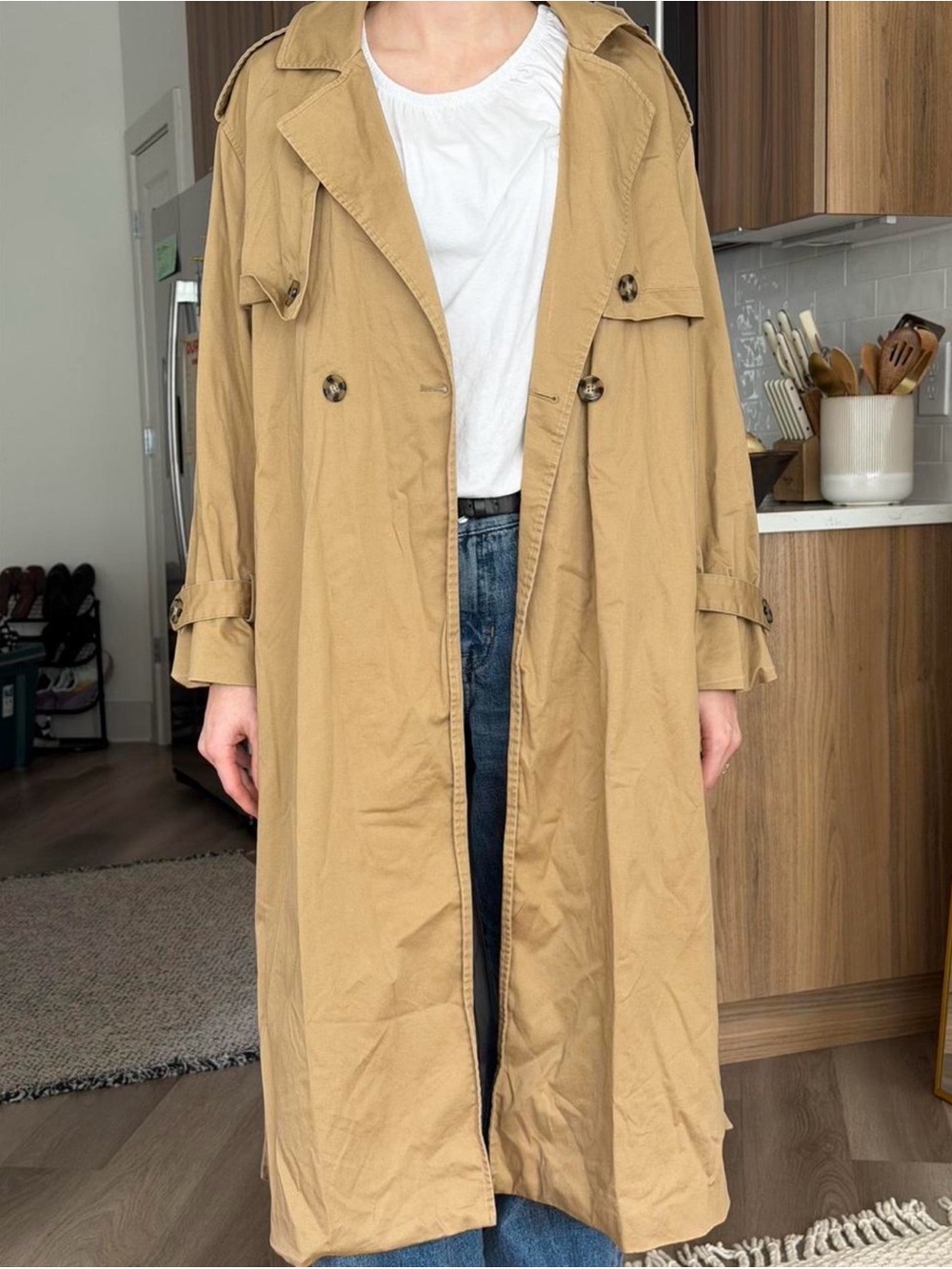 FAVORITE DAUGHTER Classic Khaki Trench Coat with Belt - Picture 3 of 5